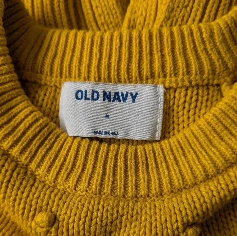 Mustard Yellow Knit Sweater Embroidered Detail Crew Neck Old Navy